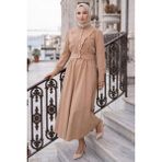 Ceketli Cepli Beli Bağlamalı Jile Elbise Camel HM262785 - 50