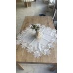 Ceki Home Masa Üzerine Runner, Sehpa Örtüsü Fransız Dantel Detaylı Kare 88x 88 cm Kayla