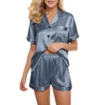 Çekici kadın iç çamaşırı seti, pijama, kısa elbise, saten, seksi bornoz, gece kıyafeti, kısa gecelik kombinasyonu, Lacivert, XXL