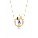 Çekirdek Jewelry 925 Ayar Gümüş Anne Bebek Kolye – Sarı Altın Kaplama Zirkon Taşlı