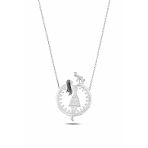 Çekirdek Jewelry 925 Ayar Gümüş Anne Çocuk Kolye Zirkon Taşlı Kadın Kolye