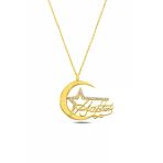 Çekirdek Jewelry 925 Ayar Gümüş Atatürk İmzalı Ay Yıldız Kolye – Rodyum Kaplama Taşlı Model