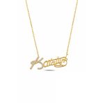 Çekirdek Jewelry 925 Ayar Gümüş Atatürk İmzalı Kolye Sarı Altın Kaplama Taşlı Model