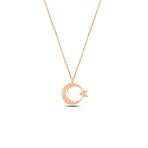 Çekirdek Jewelry 925 Ayar Gümüş Ay Yıldız Kolye – Rose Kaplama Parlak Şık Tasarım