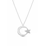 Çekirdek Jewelry 925 Ayar Gümüş Ay Yıldız Taşlı Kolye – Zirkon Taşlı Şık Kadın Kolye