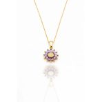 Çekirdek Jewelry 925 Ayar Gümüş Ayçiçeği Kolye Mor Taşlı Altın Kaplama Şık Kadın Kolyesi