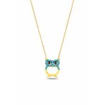 Çekirdek Jewelry 925 Ayar Gümüş Baykuş Kolye – Turkuaz Taşlı,Gold Kaplama, Şık Ve Zarif Kadın Kolyesi