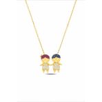 Çekirdek Jewelry 925 Ayar Gümüş Gold Kaplama Anne Çocuk Kolye – Zirkon Taşlı Figürlü Kolye