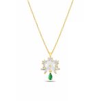 Çekirdek Jewelry 925 Ayar Gümüş Gold Kaplama Çiçek Kolye – Zümrüt Damla Taşlı