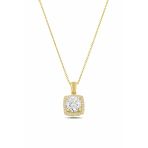 Çekirdek Jewelry 925 Ayar Gümüş Gold Kaplama Tektaş Görünümlü Baget Çerçeveli Kolye