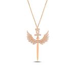 Çekirdek Jewelry 925 Ayar Gümüş Kanatlı Kılıç Kolye – Zirkon Taşlı Melek Kanadı Erkek Kadın Unisex Kolye