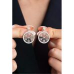 Çekirdek Jewelry 925 Ayar Gümüş Lotus Desenli Zirkon Taşlı Yuvarlak Sallantılı Küpe