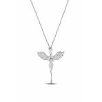Çekirdek Jewelry 925 Ayar Gümüş Melek Kolye – Zirkon Taşlı Kanatlı Melek Figürlü Kadın Kolye