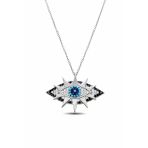 Çekirdek Jewelry 925 Ayar Gümüş Rodyum Kaplama Göz Kolye – Mavi Taşlı Nazar Model