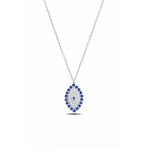 Çekirdek Jewelry 925 Ayar Gümüş Rodyum Kaplama Safir Taşlı Oval Kolye – Zirkon Pırlanta Görünümlü