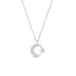 Çekirdek Jewelry 925 Ayar Gümüş Rodyum Kaplama Zirkon Taşlı Ay Yıldız Kolye – Parlak Ve Şık Tasarım