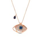 Çekirdek Jewelry 925 Ayar Gümüş Rose Altın Kaplama Mavi Taşlı Nazar Göz Kadın Kolye