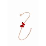 Çekirdek Jewelry 925 Ayar Gümüş Rose Gold Kaplama Kırmızı Kelebek Detaylı Şık Bileklik