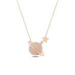 Çekirdek Jewelry 925 Ayar Gümüş Rose Kaplama Gezegen Kolye