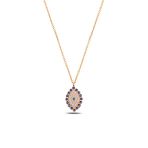 Çekirdek Jewelry 925 Ayar Gümüş Rose Kaplama Safir Taşlı Oval Kolye – Zirkon Pırlanta Görünümlü