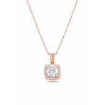 Çekirdek Jewelry 925 Ayar Gümüş Rose Kaplama Tektaş Görünümlü Baget Çerçeveli Kolye