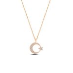 Çekirdek Jewelry 925 Ayar Gümüş Rose Kaplama Zirkon Taşlı Ay Yıldız Kolye – Parlak Ve Şık Tasarım