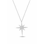 Çekirdek Jewelry 925 Ayar Gümüş Sarı Altın Kaplama Yıldız Kolye – Zirkon Taşlı Parlak Kuzey Yıldızı Kolye
