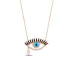 Çekirdek Jewelry 925 Ayar Gümüş Sarı Altın Renk Nazar Göz Kolye | Zirkon Taşlı Şık Tasarım
