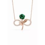 Çekirdek Jewelry 925 Ayar Gümüş Sonsuzluk Figürlü Yeşil Gül Detaylı Kadın Kolye