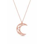 Çekirdek Jewelry 925 Gümüş Rose Renk Ay Kolye – Işıltılı Baget Detaylı