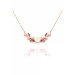 Çekirdek Jewelry İnci Görünümlü Çiçek Tasarımlı Rose Altın Mor Taşlı Kolye 925 Ayar Gümüş