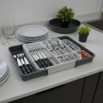 Çekmece Içi Sürgülü Çatal Kaşık ve Bıçaklık Organizeri - Genişleyebilir Modüler Mutfak Düzenleyici (Açık 55 Cm, Kapalı 34 Cm) - Açık Gri ve Antrasit Renk