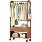 Çekmeceli Bambu Haddeleme Elbise Askısı, Girişte, Oturma Odası ve Yatak Odası için Tekerlekler Üzerinde Ağır Hizmet Tipi Bağımsız Giysi Rafı - 70 cm Ayarlanabilir Giysi Düzenleyici