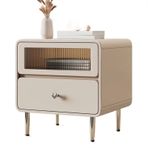 Çekmeceli Şifonyer Masif Ahşap Lake Camlı Gece Sehpası Modern Minimalist Başucu Masası Depolama Aşk Cam Dolap Düz Renk Başucu Mobilyası Başucu Masası, Bej-Küçük,Beige-Small