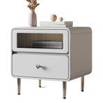 Çekmeceli Şifonyer Masif Ahşap Lake Camlı Gece Sehpası Modern Minimalist Başucu Masası Depolama Love Cam Dolap Düz Renk Başucu Mobilyası Başucu Masası, Gris-Büyük,Gris-Large