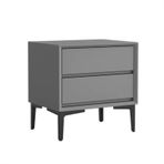 Çekmeceli Şifonyer Vintage Minimalist Gece Sehpası Masif Ahşap Düz Renk Başucu Masası Depolama Çift Çekmece Büyük Kapasiteli Başucu Mobilyası Başucu Masası, Gris-Orta,Gris-Medium