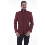 CEKMON Erkek Dik Yaka Fermuarlı Düğmeli Cepli Düz Renk Astarlı Blazer Klasik Ceket BORDO L