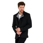 CEKMON Erkek Dik Yaka Fermuarlı Düğmeli Cepli Düz Renk Astarlı Blazer Klasik Ceket SİYAH XXL