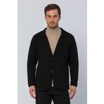 CEKMON Erkek Regular Fit Çok Cepli Düğmeli Astarsız Örme Blazer Rahat Ceket SİYAH M