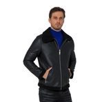 Cekmon Erkek Regular Fit İçi Yünlü Fermuar Detaylı Deri İşçilikli Klasik Napa Deri Mont SİYAH 3XL