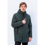 Cekmon Erkek Regular Fit Kapüşonlu Fermuarlı Çok Cepli Kışlık Klasik Mont - 3XL - Koyu Yeşil