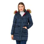 Cekmon Kadın Regular Fit Astarlı Çok Cepli Kapuşonu Çıkan Rahat Mont LACİVERT XXL