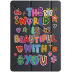 cekuonline Apple iPad Air 10.9 2022 5. Nesil ile Uyumlu Kılıf, Kalem Bölmeli, Uyku Modlu, Tri Folding, Siyah, Çok Renkli Desen