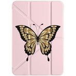 cekuonline Apple iPad Air 10.9 2022 5.Nesil M1 Çipli Kılıf, Uyku Modlu, Kalem Bölmeli, Tri Folding, Kelebek Desenli, Pudra Pembe