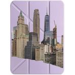 cekuonline Apple iPad Air 10.9 2022 5. Nesil M1 Çipli Kılıf, Uyku Modlu, Kalem Bölmeli, Tri Folding, New York City, Lila