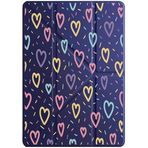 cekuonline Apple iPad Air 11" M2 M3 ile Uyumlu Air 4/5/6 Nesil Kapaklı Kılıf, Uyku Modlu, Kalem Bölmeli, Tri Folding, Lacivert, Çok Renkli Kalp Deseni