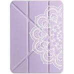 cekuonline Apple iPad Pro 12.9 2020 (4. Nesil) ile Uyumlu Kılıf, Kalem Bölmeli, Uyku Modlu, Tri Folding, Luxo Mandala Desen, Lila