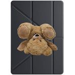 cekuonline Apple iPad Pro 12.9 2022 M2 ile Uyumlu Kalem Bölmeli Tri Folding Peluş Ayı Kılıf, Uyku Modlu, Siyah