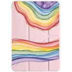 cekuonline Apple iPad Pro 12.9 2022 M2 ile Uyumlu Kılıf, Uyku Modlu, Kalem Bölmeli, Tri Folding, Rainbow, Pudra Pembe