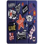 cekuonline Apple iPad Pro 12.9 2022 M2 ile Uyumlu Tri Folding Kılıf, Uyku Modlu, Kalem Bölmeli, Love Sticker Desen, Lacivert